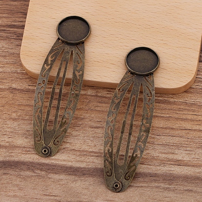 Iron Snap Hair Clips Findings, with Flat Round Brass Cabochon Settings