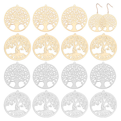 30шт 5 стиль стойка покрытие латунные филигранные подвески, долговечный, плоская круглая с подвеской дерево жизни, без никеля 