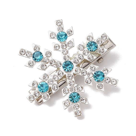 Рождественские заколки для волос из сплава со стразами из кожи аллигатора, с железной стружкой, снежинка