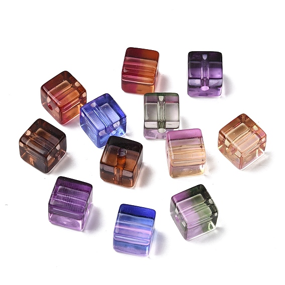 Двухцветные прозрачные акриловые бусины, кубические