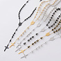 Vintage 304 Stainless Steel Rosary Bead Necklaces, Religion Cross Virgin Pendant Necklaces for Women