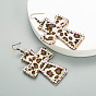 Bold Cross-Printed Double-Sided Leather Leopard Earrings with Long Length and Full Diamonds - Retro Statement Jewelry