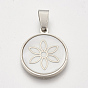 201 Stainless Steel Pendants, with Shell, Flat Round with Flower