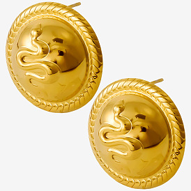 Модные 304 плоские круглые серьги-гвоздики из нержавеющей стали в форме змеи