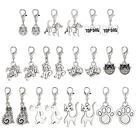 55 шт. 11 стили тибетский стиль сплав подвеска в виде котенка собачки украшения, Сплав с застежками когтя омара