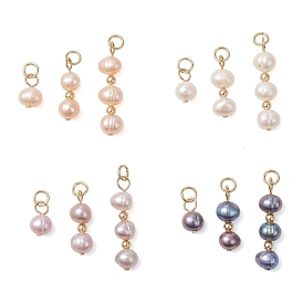 3шт. 3 стили подвески из натурального культивированного пресноводного жемчуга, украшенные бусинами в форме картофеля, с 304 фурнитурой из нержавеющей стали, золотые, смешанные окрашенные и неокрашенные