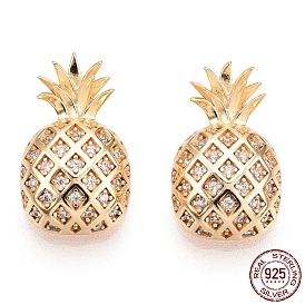 925 Sterling Silver Micro Pave Cubic Zirconia Pendants, with S925 Stamp, Pineapple Charms, Nickel Free