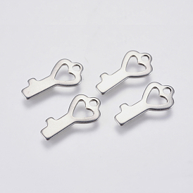 201 Stainless Steel Pendants, Cut-Out, Hollow Heart Key