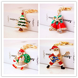 Kuxi Jewelry Alloy Christmas Tree Keychain Red Bell Santa Claus Key Chain Metal Pendant Accessories