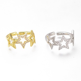 Латунные кольца из манжеты с прозрачным цирконием, открытые кольца, долговечный, звезда