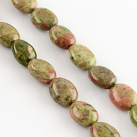Natural Unakite Stone Bead Strands, Oval, 10~11x8~9x5~6mm, Hole: 1mm, about 40pcs/strand, 16.1 inch