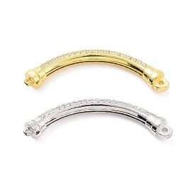 Eco-friendly Rack Plating Brass Micro Pave Clear Cubic Zirconia Connector Charms, Cadmium Free & Lead Free, Long-Lasting Plated, Curved Tube Links
