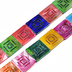 Freshwater Shell Beads Strands, Dyed, AB Color Plated, Square
