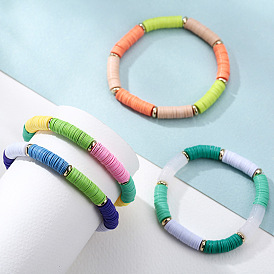 Colorful Plastic Round Disc Beach Bracelet Women's Bohemian Candy Color Braided Wristband