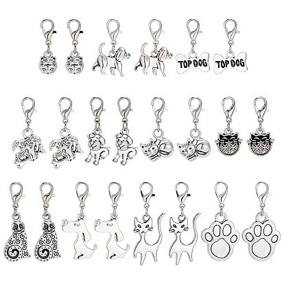55 шт. 11 стили тибетский стиль сплав подвеска в виде котенка собачки украшения, Сплав с застежками когтя омара