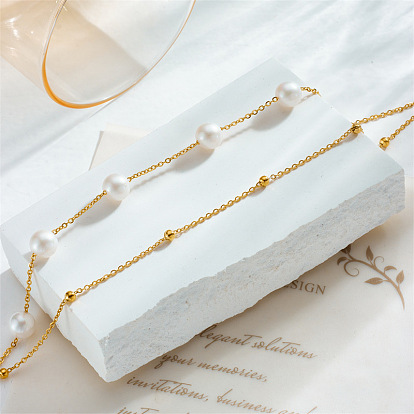 Vintage Double-layered Pearl Chain Anklet with Titanium Steel Metal, High-end and Versatile