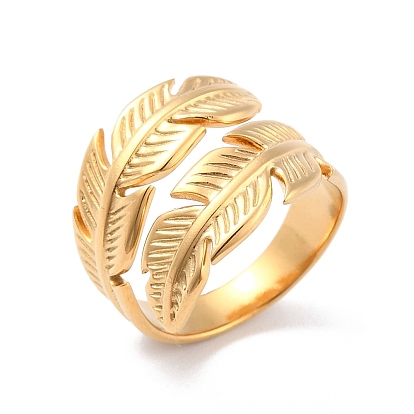 Ion Plating(IP) 304 Stainless Steel Leaf Wrap Cuff Ring, Wide Open Ring for Women