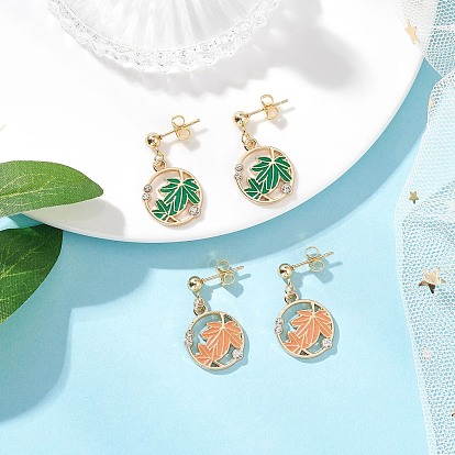 2 пары 304 серьги-гвоздики с подвесками в виде кленового листа из нержавеющей стали и эмалевого сплава, золотые