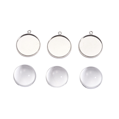 DIY Pendants Making, Flat Round Brass Blank Pendant Trays and Clear Glass Cabochons