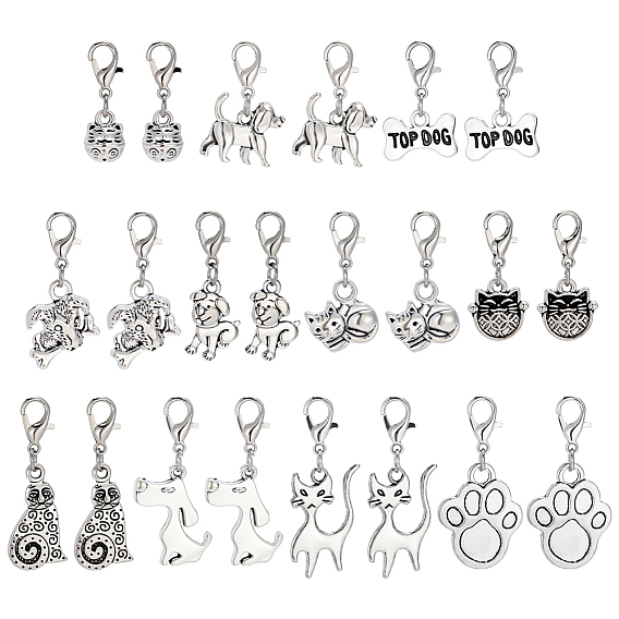 55 шт. 11 стили тибетский стиль сплав подвеска в виде котенка собачки украшения, Сплав с застежками когтя омара