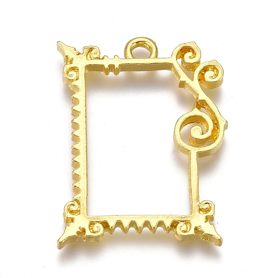 Alloy Open Back Bezel Pendants, For DIY UV Resin, Epoxy Resin, Pressed Flower Jewelry, Rectangle Photo Frame