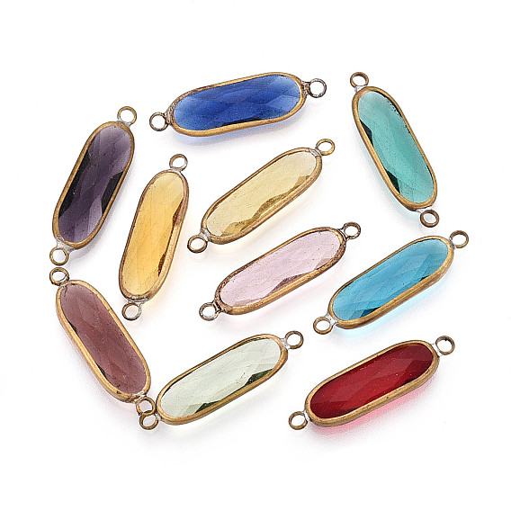 Соединители стеклянные ссылки, с латунной фурнитурой , граненые, овальные