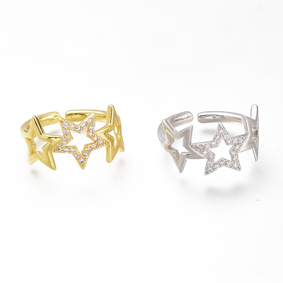 Латунные кольца из манжеты с прозрачным цирконием, открытые кольца, долговечный, звезда