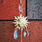 Wire Wrapped Natural Crystal Quartz & Glass Pendant Decorations, with Metal Sun Link, for Garden Window Hanging Suncatchers