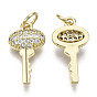 Brass Micro Pave Clear Cubic Zirconia Pendants, with Jump Ring, Nickel Free, Key