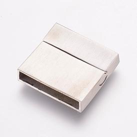 304 Stainless Steel Magnetic Clasps with Glue-in Ends, Rectangle, Frosted