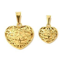 Vacuum Plating 304 Stainless Steel Pendants, Hollow Heart Charm