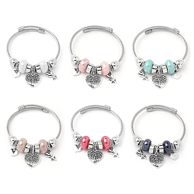 European Style Stainless Steel & Alloy Charm Bangles for Women, with Plastic Beads, Heart with Tree