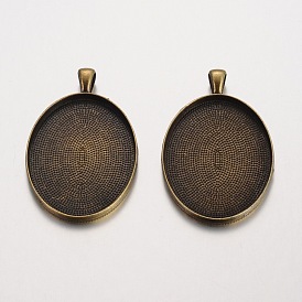 Oval Tibetan Style Alloy Big Pendant Cabochon Settings, Plain Edge Bezel Cups, Lead Free & Nickel Free & Cadmium Free, Tray: 30x40mm, 50x32x3mm, Hole: 7x4mm, about 84pcs/1000