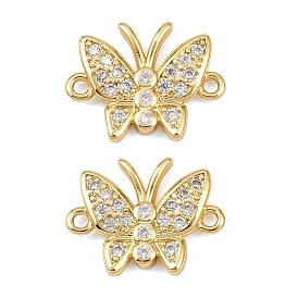 Шармы-соединители из латуни с паве из кубического циркония, ссылки бабочки, без свинца и без кадмия, долговечный, реальный 18 k позолоченный, стойки покрытие