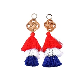 Cloth Tassel Dangle Hoop Earrings for Independence Day