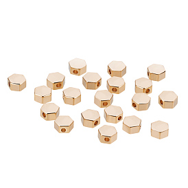 Brass Beads, Long-Lasting Plated, Hexagon, Real 18K Gold Plated