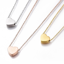 304 Stainless Steel Heart Pendant Necklaces, with Cable Chains and Lobster Claw Clasps