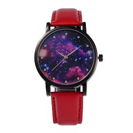 Women's Alloy PU Leather Quartz Wristwatches, with Rhinestones, 
Gunmetal Plated, 240x18mm, Watch Head: 39.5x10.5, Watch Face: 35mm