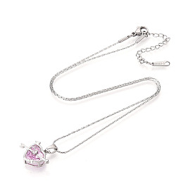 Латунный кулон в форме сердца с кубическим цирконием и стрелой 304 цепочки из нержавеющей стали, цвет нержавеющей стали