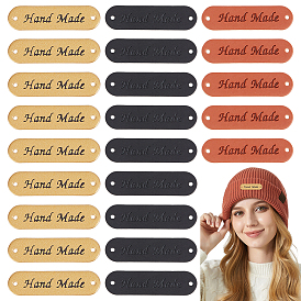 60 шт 3 цвета pu кожаные этикетки, бирка с тиснением ручной работы, с отверстиями, для джинсов своими руками, , обуви, аксессуары для шляп, овал со словом ручной работы