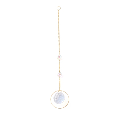 Campanillas de viento de aurora de cristal colgantes, con colgante prismático y colgante de hierro en forma de anillo, para la decoración de la lámpara de la ventana del hogar
