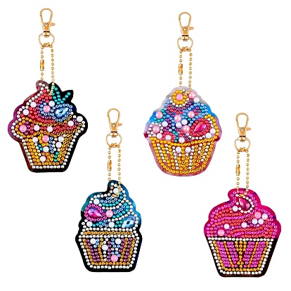 DIY 5D Ice-cream Diamond Painting Keychain Kit, with Tray Plate, Drill Point Nails Tools, for Kids Gem Painting Pendant Arts Crafts