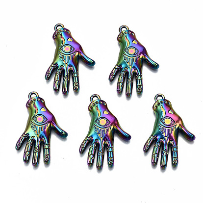 Rainbow Color Alloy Pendants, Cadmium Free & Lead Free, Hand with Eye