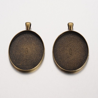 Oval Tibetan Style Alloy Big Pendant Cabochon Settings, Plain Edge Bezel Cups, Lead Free & Nickel Free & Cadmium Free, Tray: 30x40mm, 50x32x3mm, Hole: 7x4mm, about 84pcs/1000