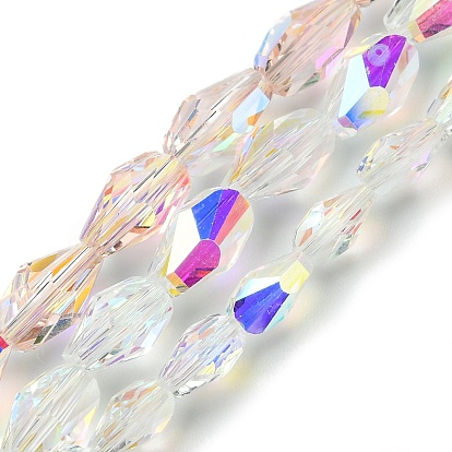 Прозрачные стеклянные бусины гальваническим пряди, с покрытием AB цвета, граненые, слеза