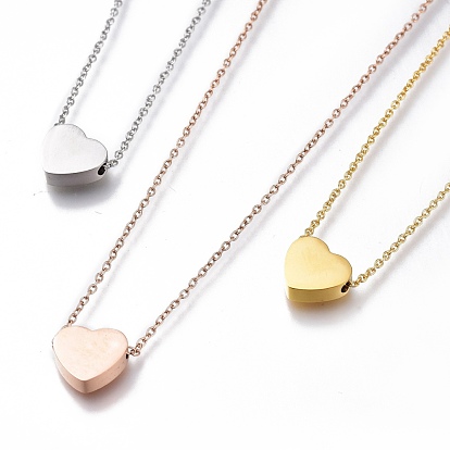 304 Stainless Steel Heart Pendant Necklaces, with Cable Chains and Lobster Claw Clasps
