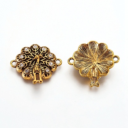 Tibetan Style Alloy Links Connectors, with Rhinestone, Peacock, Crystal