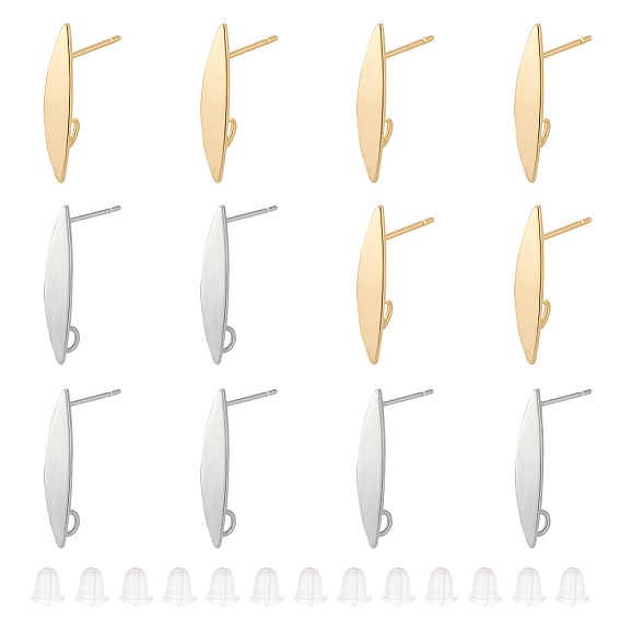 16шт. 2 цвета латунные серьги-гвоздики фурнитура, «Конский глаз» с вертикальной петлей и пластиковыми ушками из 20 шт.
