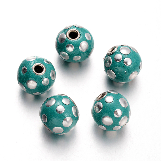 Handmade Indonesia Round Beads, 13x14x15mm, Hole: 2.5mm