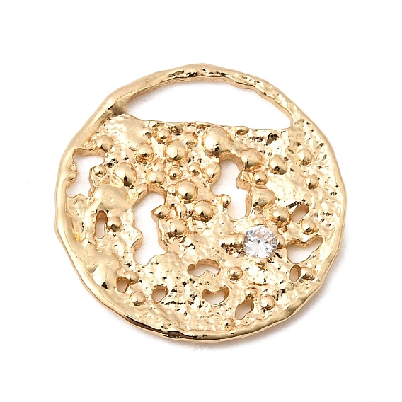 Подвески из латуни с прозрачным фианитом, текстурированный плоский круглый